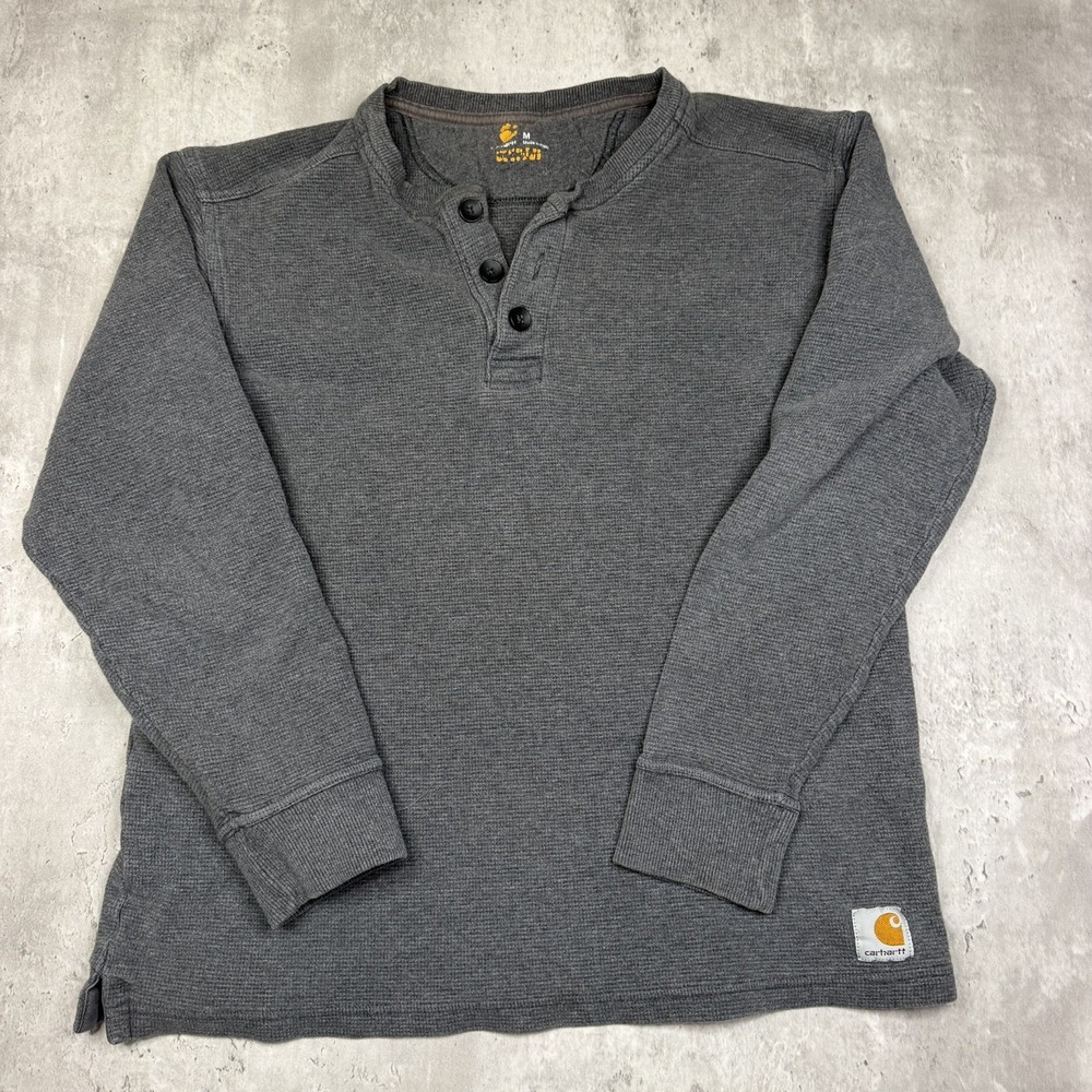 Carhartt Mens Medium Gray Thermal Henley Long Sleeve Waffle Knit Workwear Shirt